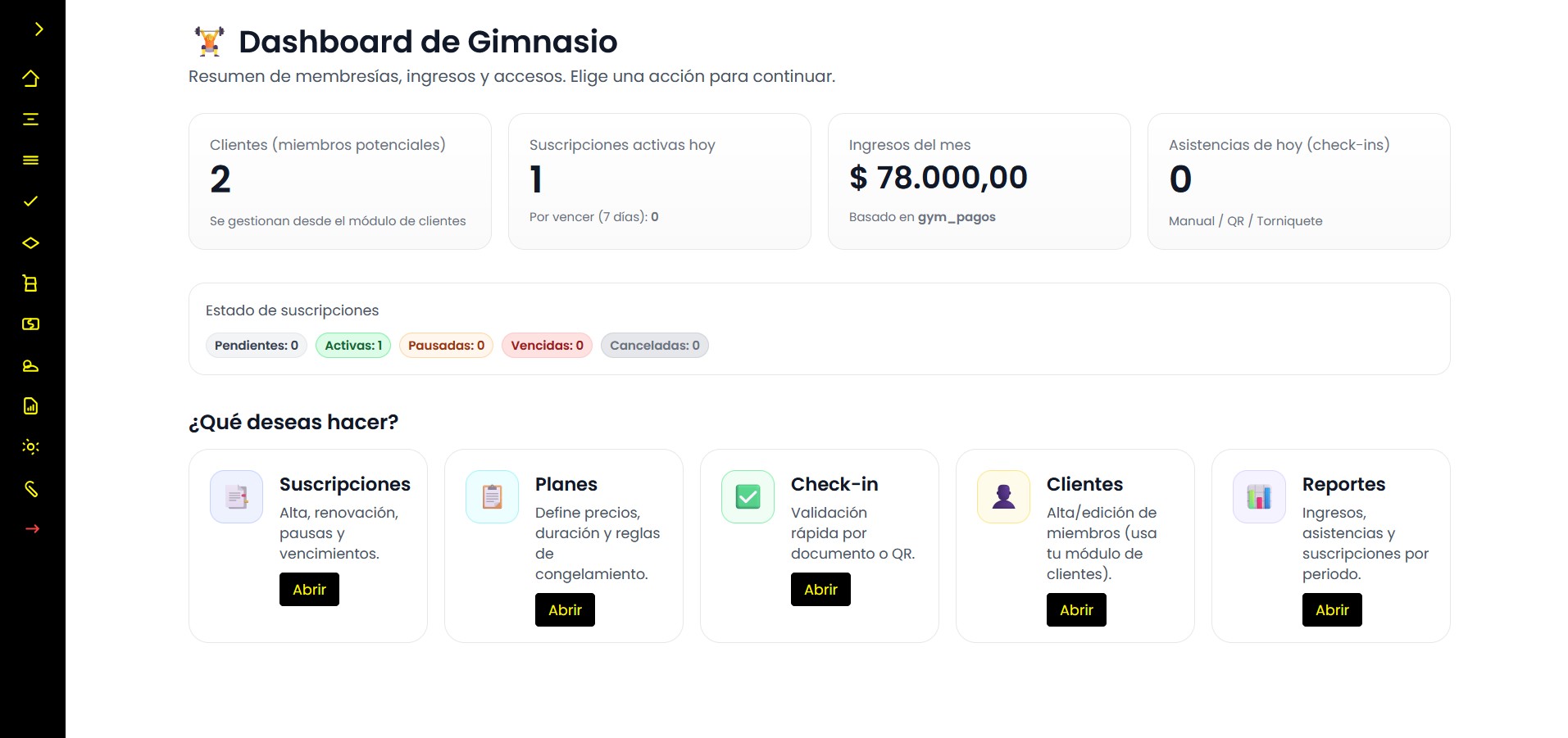 Módulo Gimnasios